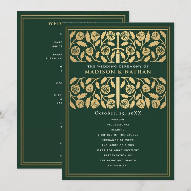 Programa Espada Dourada Medieval Verde Casamento Real (Frente/Verso)