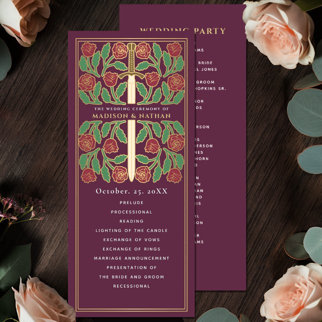 Programa Espada Floral Dourada Malva Medieval Casamento Rea (Criador carregado)
