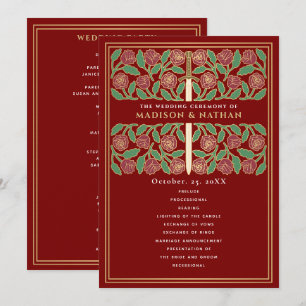 Programa Espada Floral Dourada Medieval Escarlate Casamento