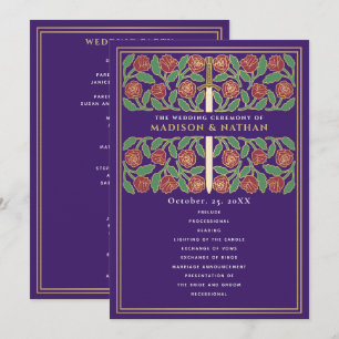 Programa Espada Floral Dourada Medieval Roxa Casamento Real