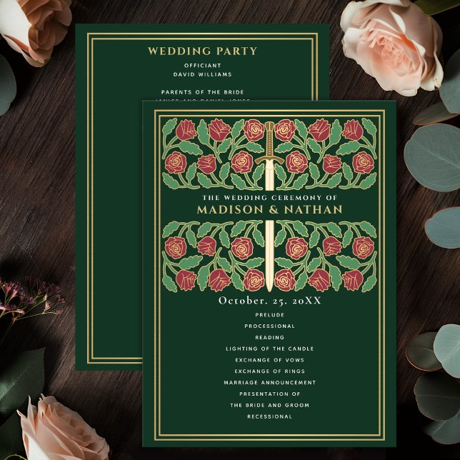 Programa Espada Floral Dourada Medieval Verde Casamento Rea (Criador carregado)