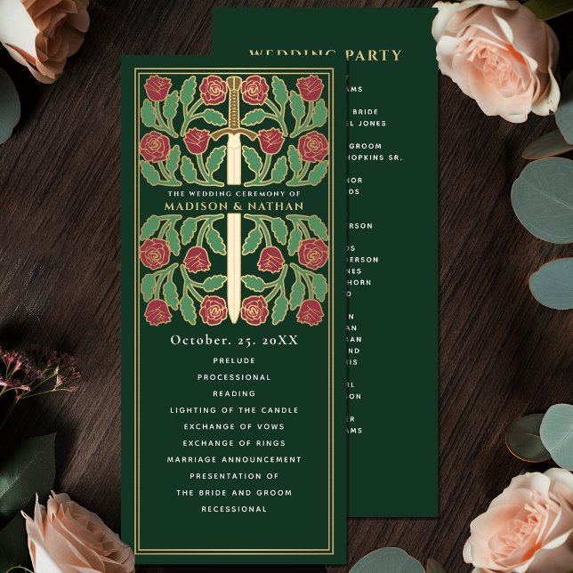 Programa Espada Floral Dourada Medieval Verde Casamento Rea (Criador carregado)