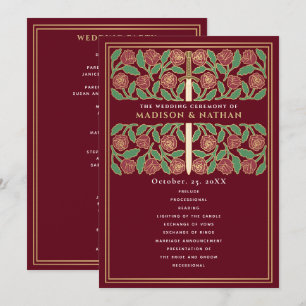 Programa Espada Floral Dourada Medieval Vermelha Casamento
