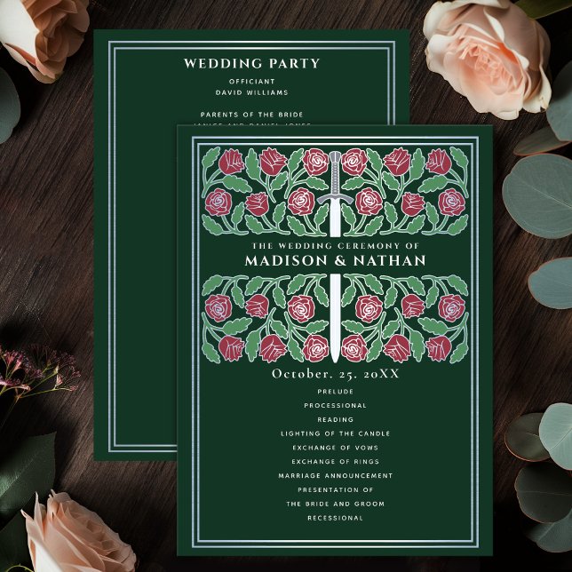 Programa Espada Floral Prateada Medieval Verde Casamento Re (Criador carregado)