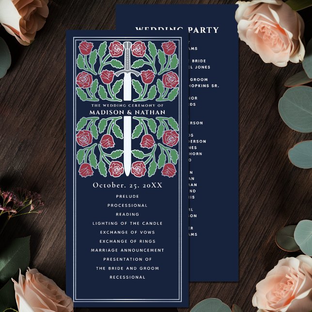 Programa Espada Prateada Floral Medieval Azul Casamento Rea (Criador carregado)