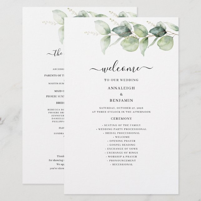 Programa Eucalyptus Greenery Foliage Wedding (Frente/Verso)