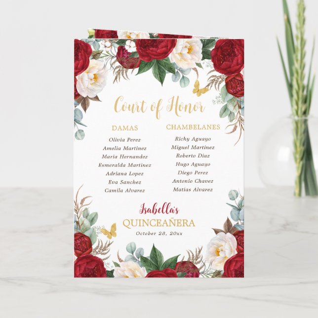 Programa Evento Red Floral Quinceanera Princess Padrinos (Verso)