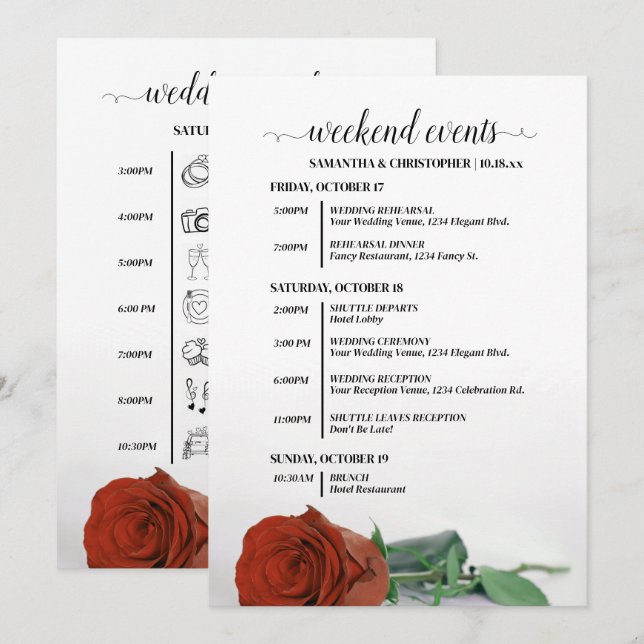 Programa Eventos & Cronograma de Casamento Rosa Laranja Fer (Frente/Verso)