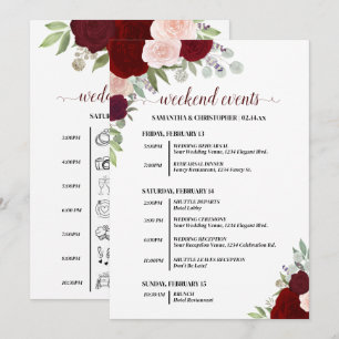 Programa Eventos de Casamento de Rosas Boho Vermelhas e Ros