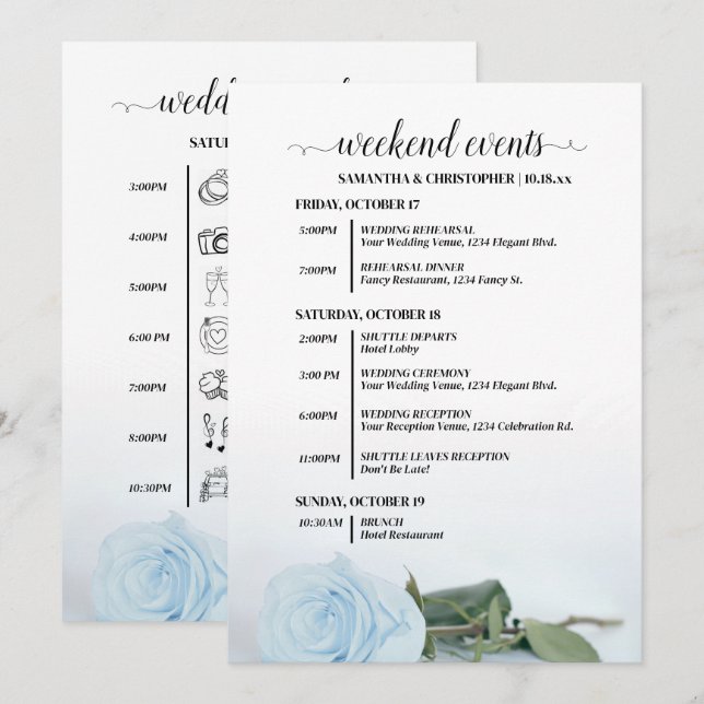 Programa Eventos de Casamento e Cronograma Rosa Azul Leveme (Frente/Verso)