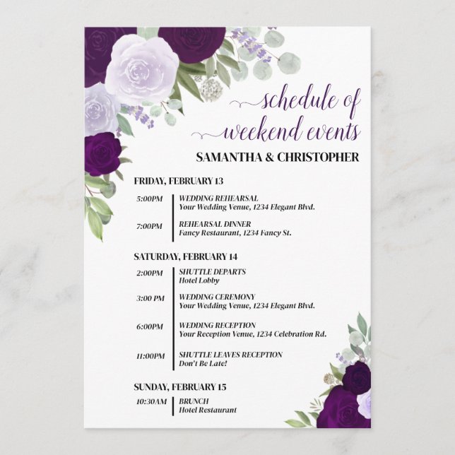 Programa Eventos e Cronograma de Casamento das Rosas Boho R (Frente)