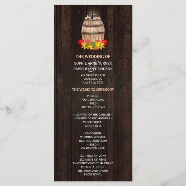Programa Fall Foliage Wine Barrel Vineyard WedProgramme (Frente)