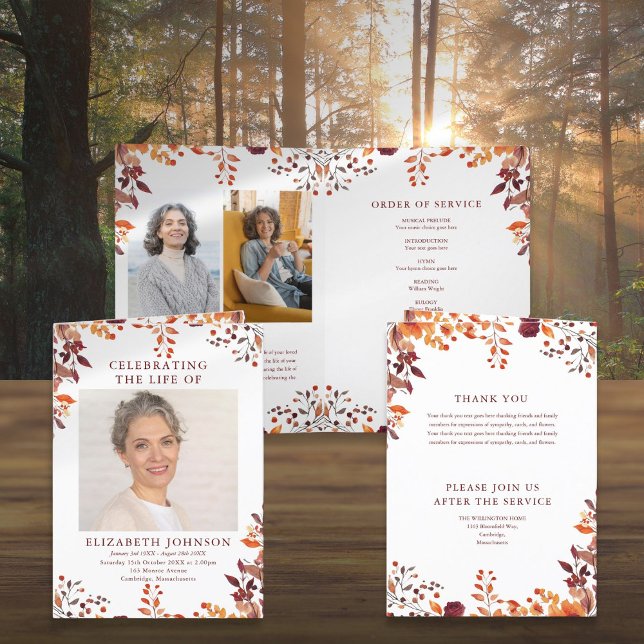 Programa Fall Funeral Memorial Ordem De Serviço Dobrada (Fall Funeral Memorial Order Of Service Folded Program)