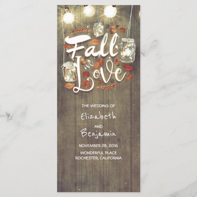 Programa Fall in Love Rustic Wedding Programs (Frente)