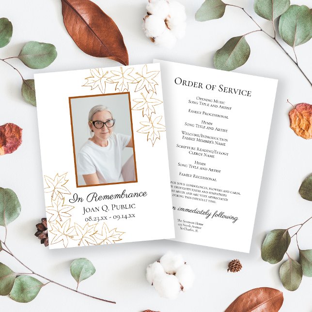 Programa Fall Maple Deixa Borda Funeral Memorial Service (Criador carregado)