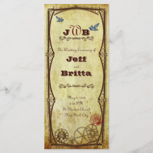 Programa Faux Antique Dourado Casamento Vitoriano Steampunk