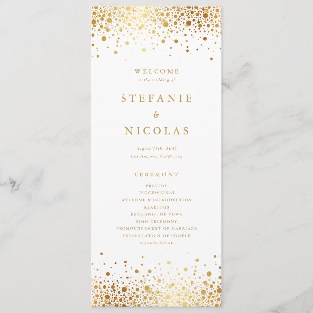 Programa Faux Gold Foil Confetti Dots Casamento (Frente)