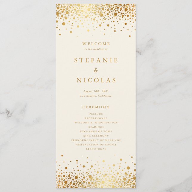 Programa Faux Gold Foil Confetti Dots Ivory Wedding (Frente)