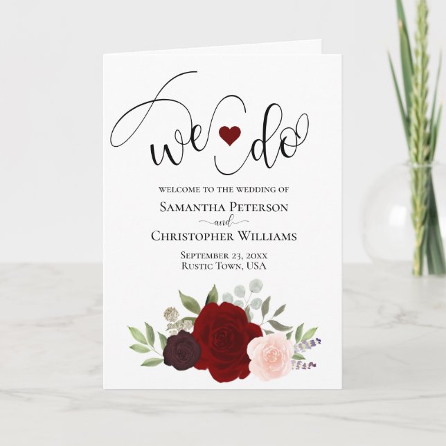 Programa Fazemos Casamento Elegante De Rosas Burgundy Blush (Frente)