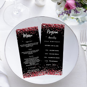 Programa festa de aniversário Menu preto vermelho