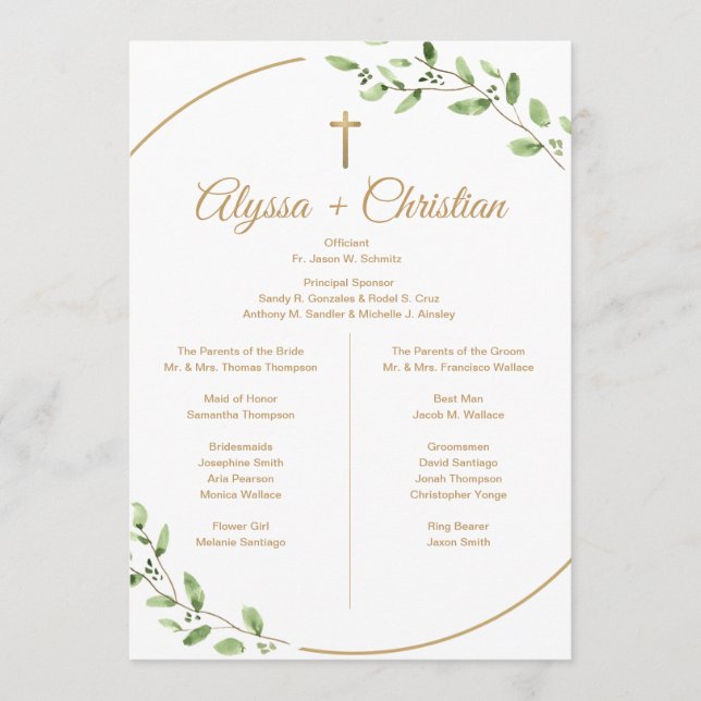Programa Festa de Casamento Cristã Verdejante Cruz Dourada (Frente)