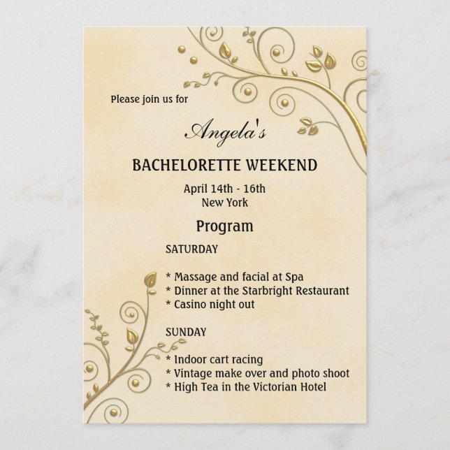 Programa Fim de Semana da Bachelorette Itinerária Dourada F (Frente)