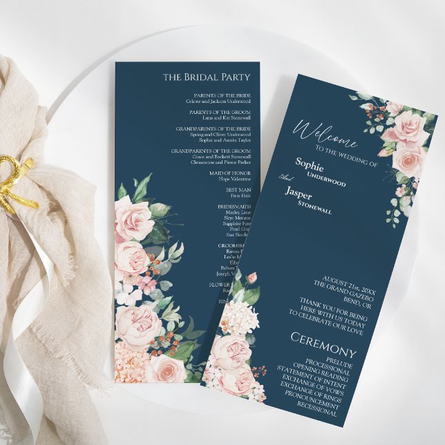 Programa Flat Blush Floral Marinho Wedding (Criador carregado)