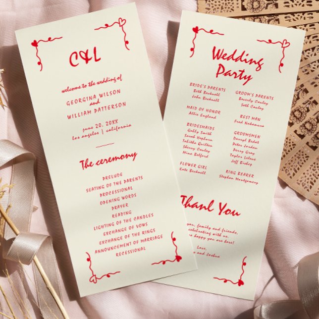 Programa Flat Vermelho Whimsical Retro Manuscrito (Criador carregado)