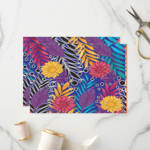 Programa flor colorida e padrão de folhas em uma base azul