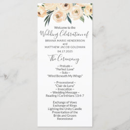 Programa Floral Beige Blush on White Weding Program
