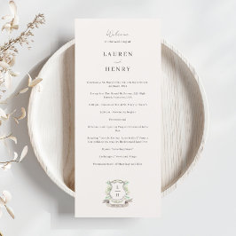Programa Floral Crest Watercolor Monograma Casamento