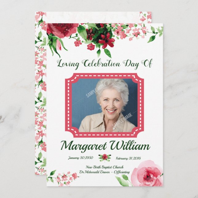 Programa Floral Funeral Program Card Template  (Frente/Verso)