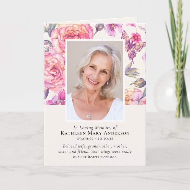 Programa Floral Peonies Fotos Folheadas Funeral Memorial (Frente)