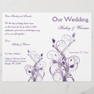 Programa floral roxo e branco do casamento