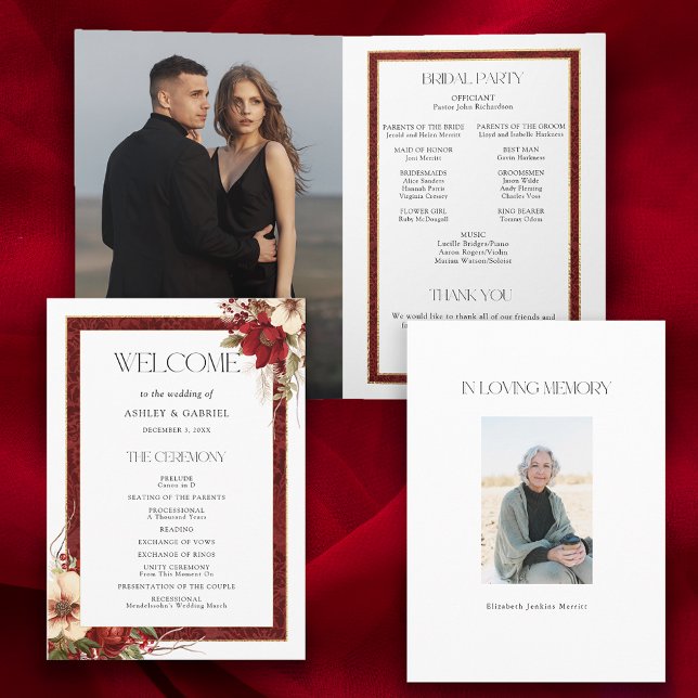 Programa Floral Vermelho de Damasco de Natal Elegante (Criador carregado)