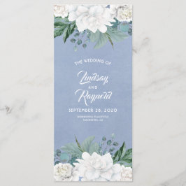 Programa Flores brancas Dusty Blue Elegant Wedding Programs