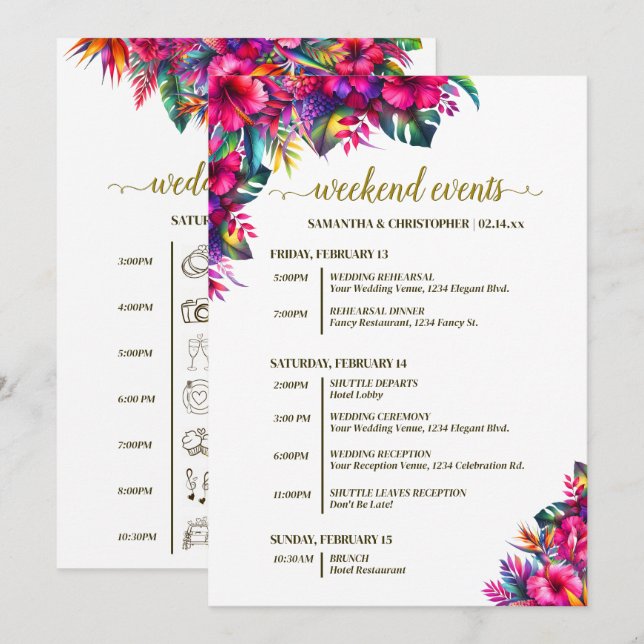 Programa Flores de Jardim Tropical Casamento Eventos & Cron (Frente/Verso)
