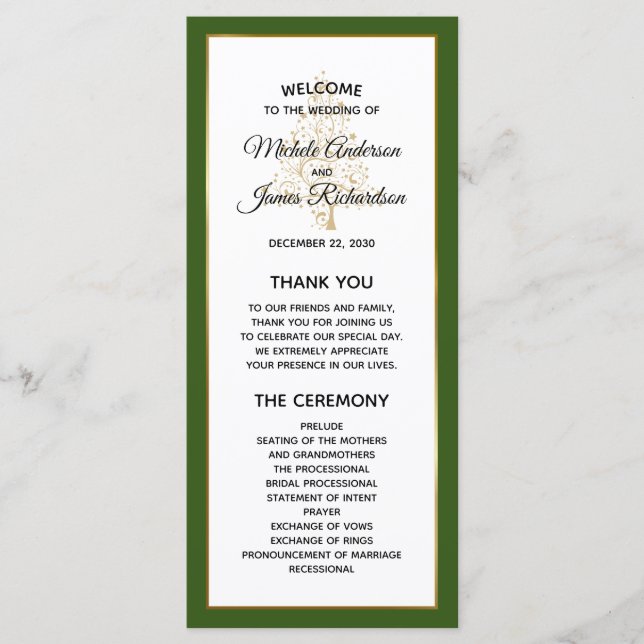 Programa Floresta Elegante Verde Dourado Casamento Férias d (Frente)