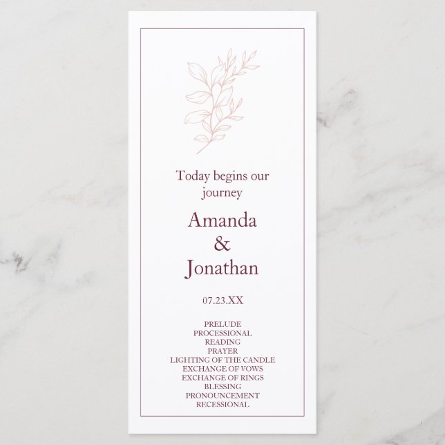 Programa Folha simples, branca e rosa, limpa | Casamento Mo (Frente)