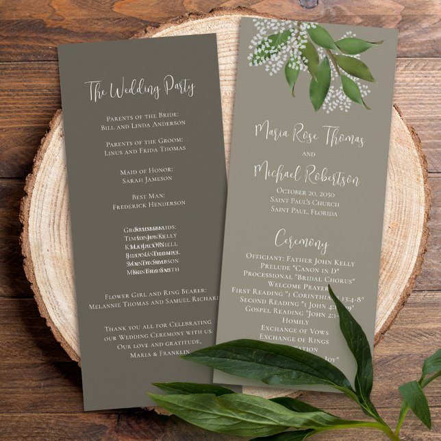 Programa Folhas da Simples Cerimônia de Casamento Elegante  (Criador carregado)