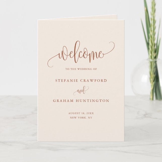 Programa Folheto de Casamento com Caligrafia Bonita Boho Te (Frente)