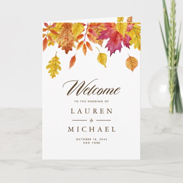 Programa Folheto de Casamento de outono de Garland (Frente)