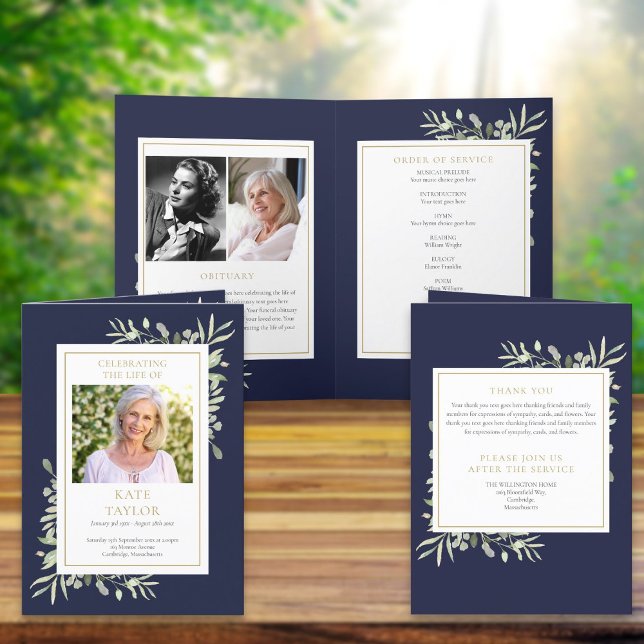 Programa Folheto dobrado de serviço memorial de verde funer (Funeral Greenery Memorial Order Of Service Folded Program)