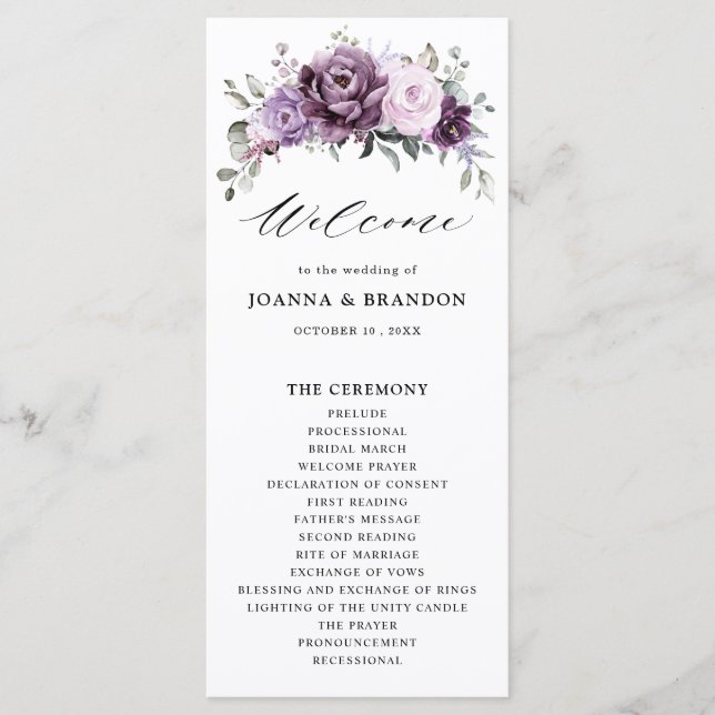 Programa Formas de Casamento Floral Moody Blooms Roxo Dusty (Frente)