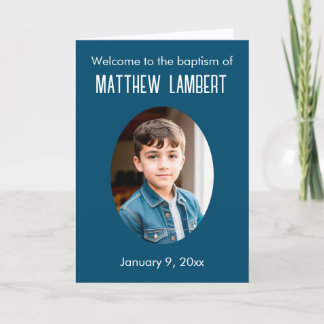 Programa Foto Azul Escuro Frente Polka-Dot Dobrado Batismo