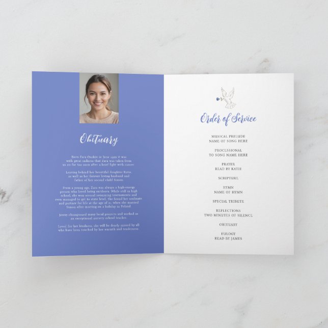 Programa Foto da rosa azul da pomba azul do funeral do serv (Interior)