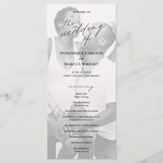 Programa Foto de Caligrafia Elegante Casamento Moderno (Frente)