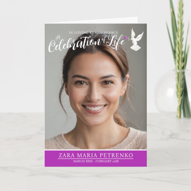 Programa Foto de rosa roxo da pomba do funeral do serviço d (Frente)