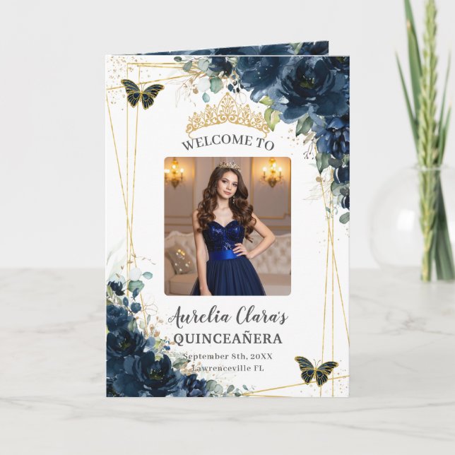 Programa Foto do pedido de eventos de Quinceañera azul mari (Frente)