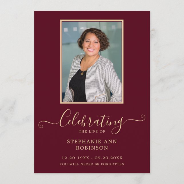 Programa Foto Funeral Ordem de Serviço Burgundy Dourada (Frente)